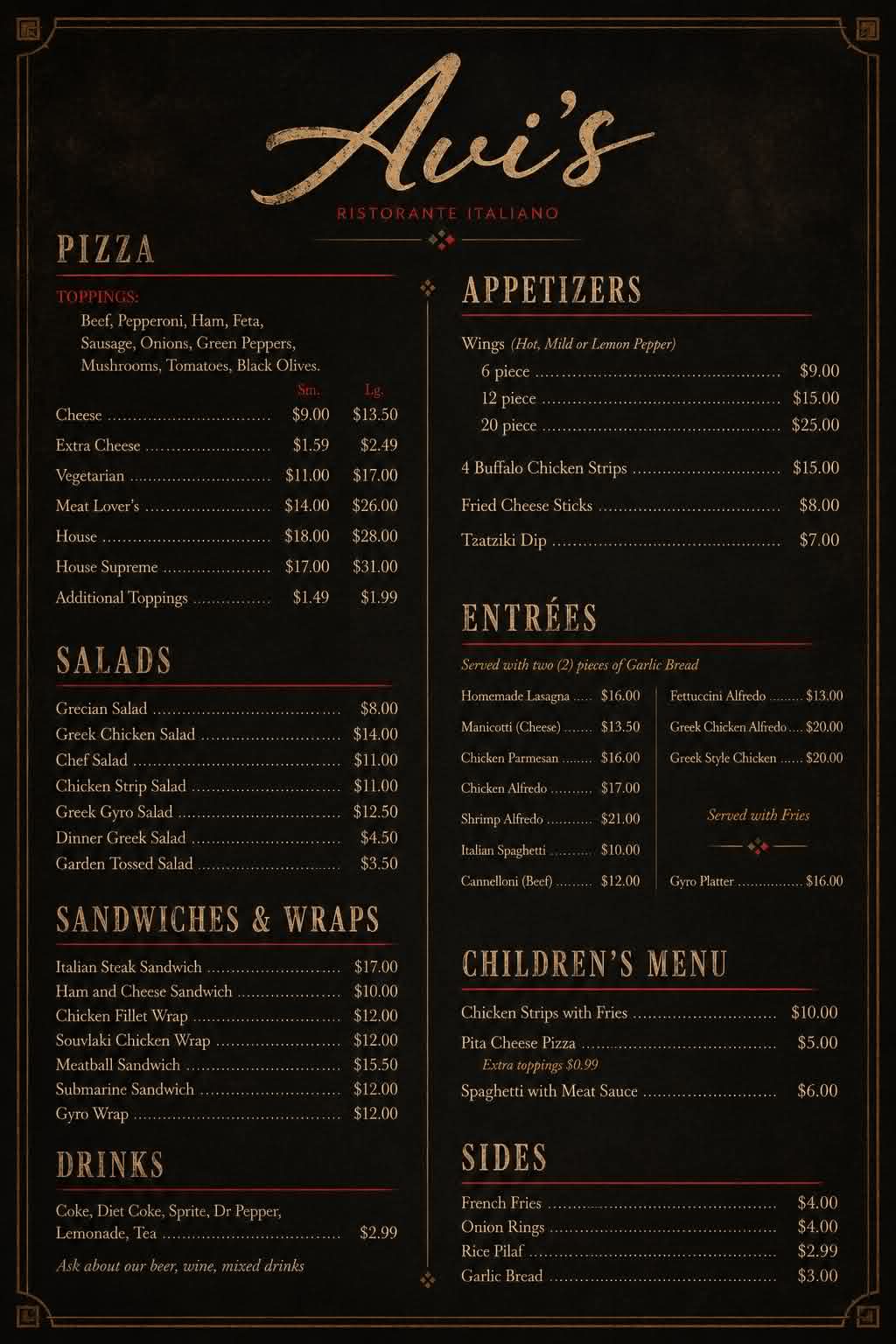 107 dining menu